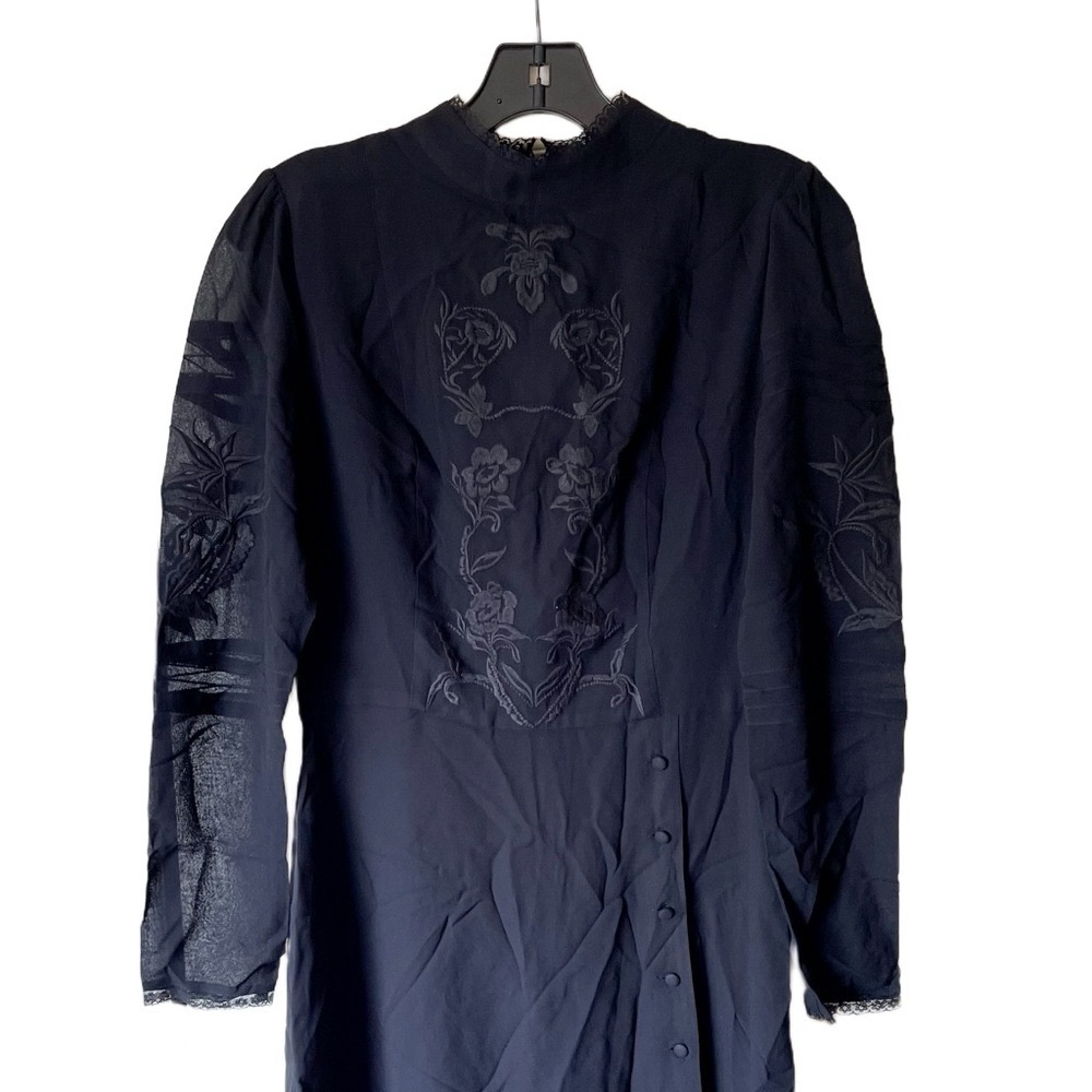 Reformation Adelia Dress Side-Buttons Long-Sleeve Midi Lace Sheer Black 8 EUC - Picture 5 of 8